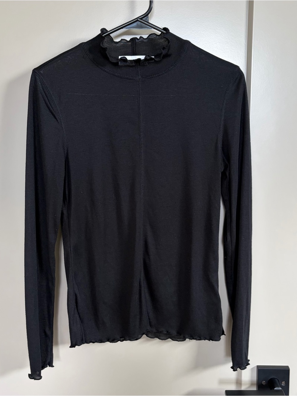 All in Favor Black Long-Sleeve Ruffle Mock Neck Top